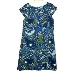 Ann Taylor Blue Paisley Shift Dress Size 12 Short Sleeve Career Casual